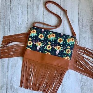 Sunflower and bull skull cross body purse